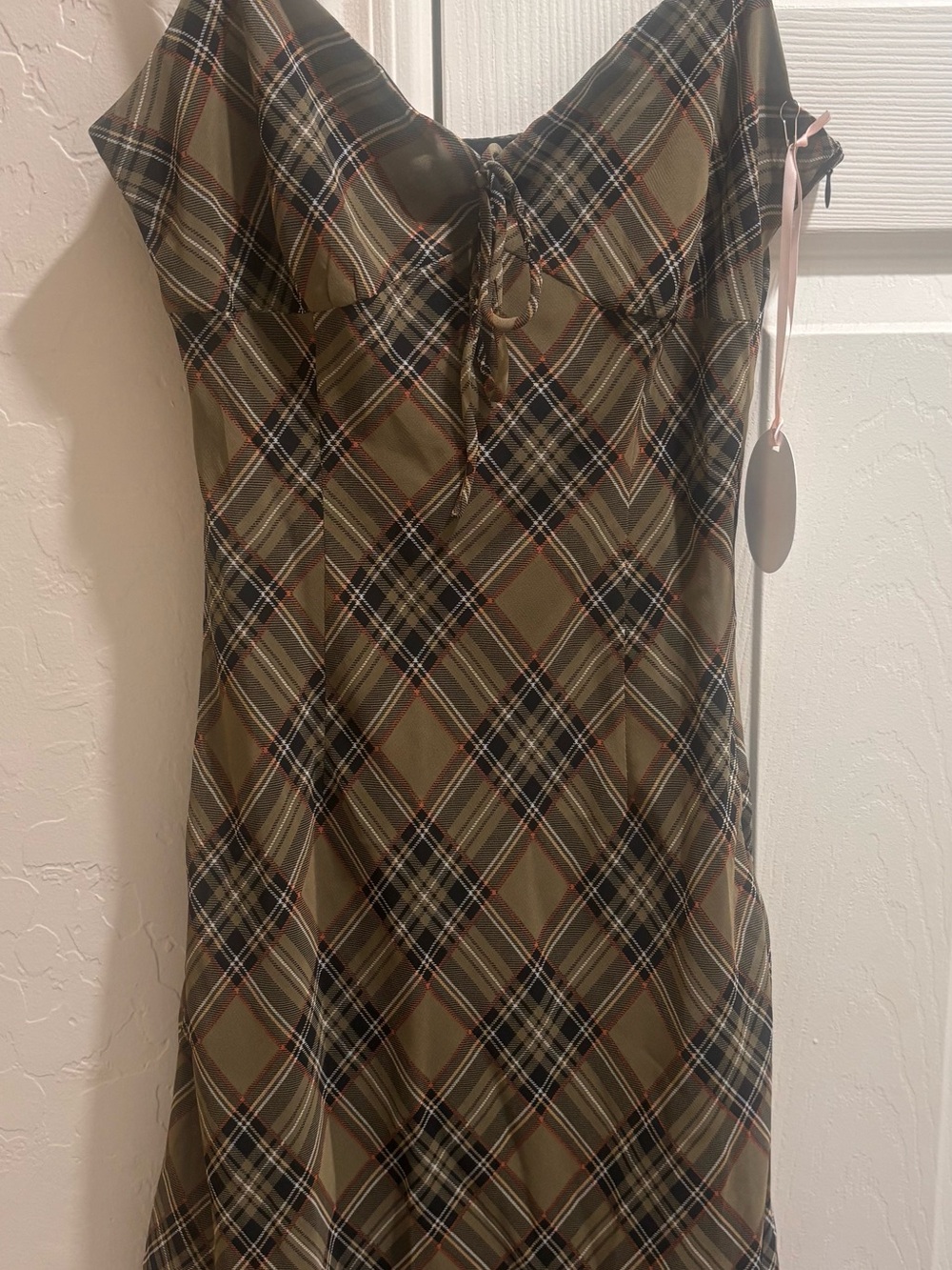 Plaid A-Line Skirt in Olive with Black Trim